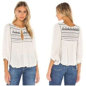 NWT Free People Cyprus Avenue Embroidered Top Sz L Ivory Boho